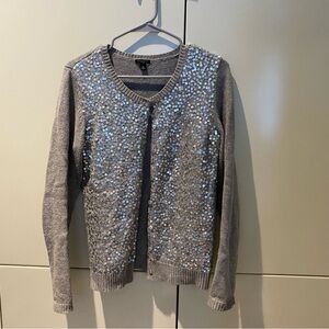 Ann Taylor Silver Sequin Gray Cardigan